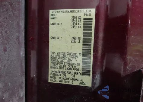 2017 Nissan Maxima 3.5 Sv z USA, uszkodzony, nr VIN 1N4AA6AP6HC383989